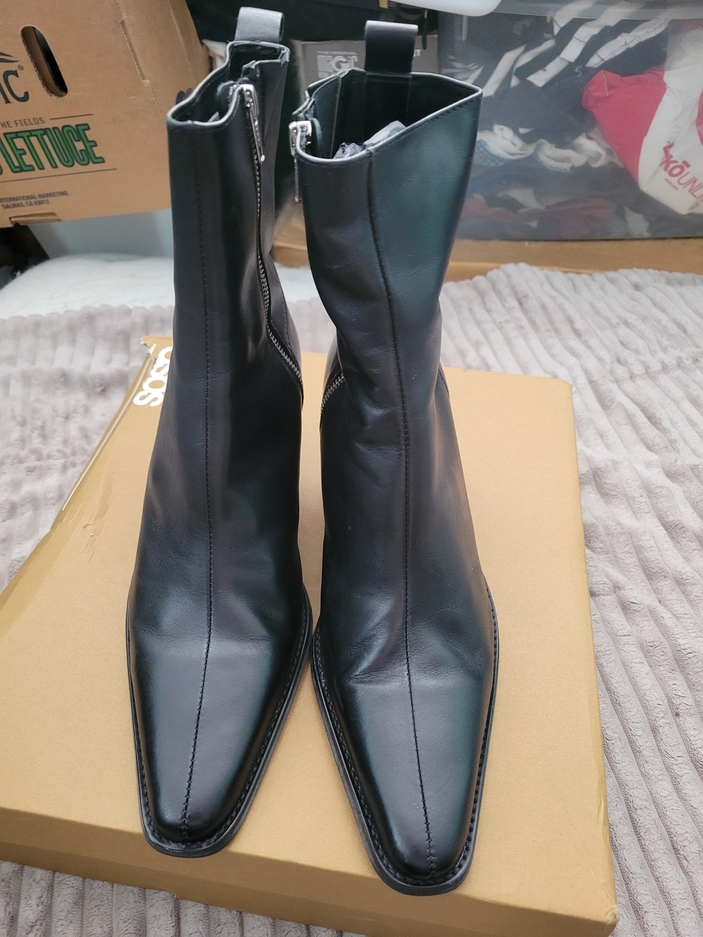 ASOS Black Leather Pointed-Toe Zip Ankle Boots